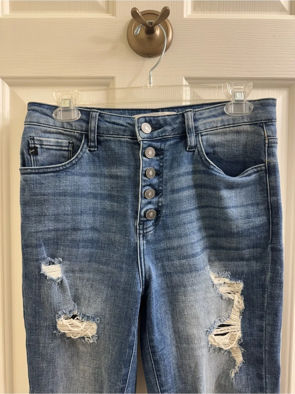 High-Rise Distressed Women's Jeans - Blue
